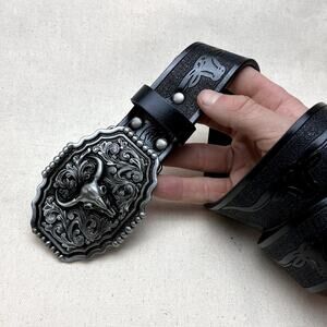 y2k black american western cowboy bull design belt
